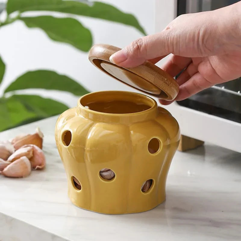 Pote Organizador de Cerâmica com Tampa de Madeira