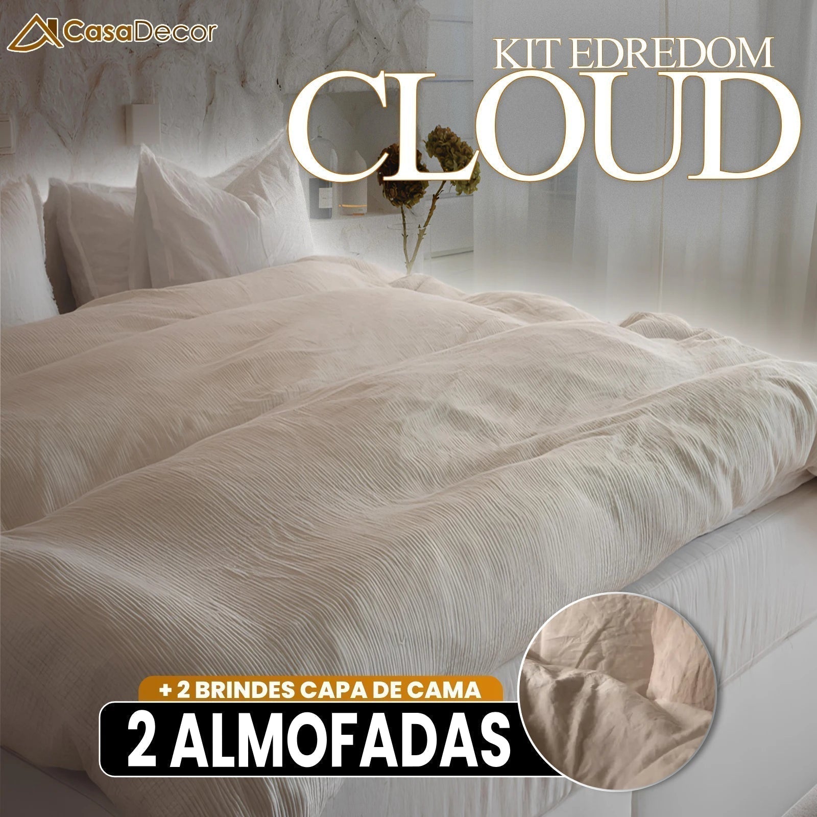 Edredom Cloud Dupla Face em Algodão Egípcio + BRINDE: Capa de Cama e 2 Almofadas