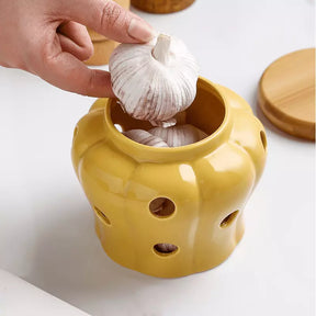 Pote Organizador de Cerâmica com Tampa de Madeira